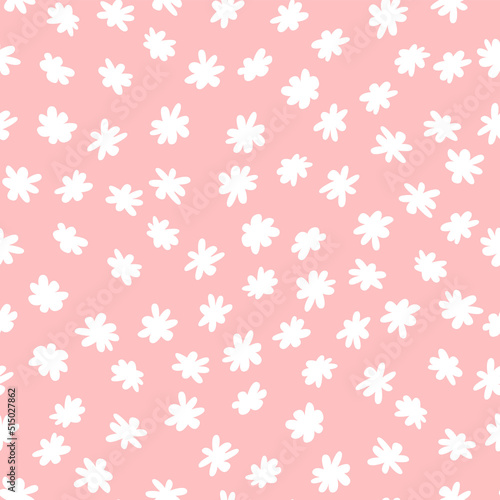 Seamless pattern with small white flowers. Vector blossom pink background for textile, fashion, scrapbooking etc.