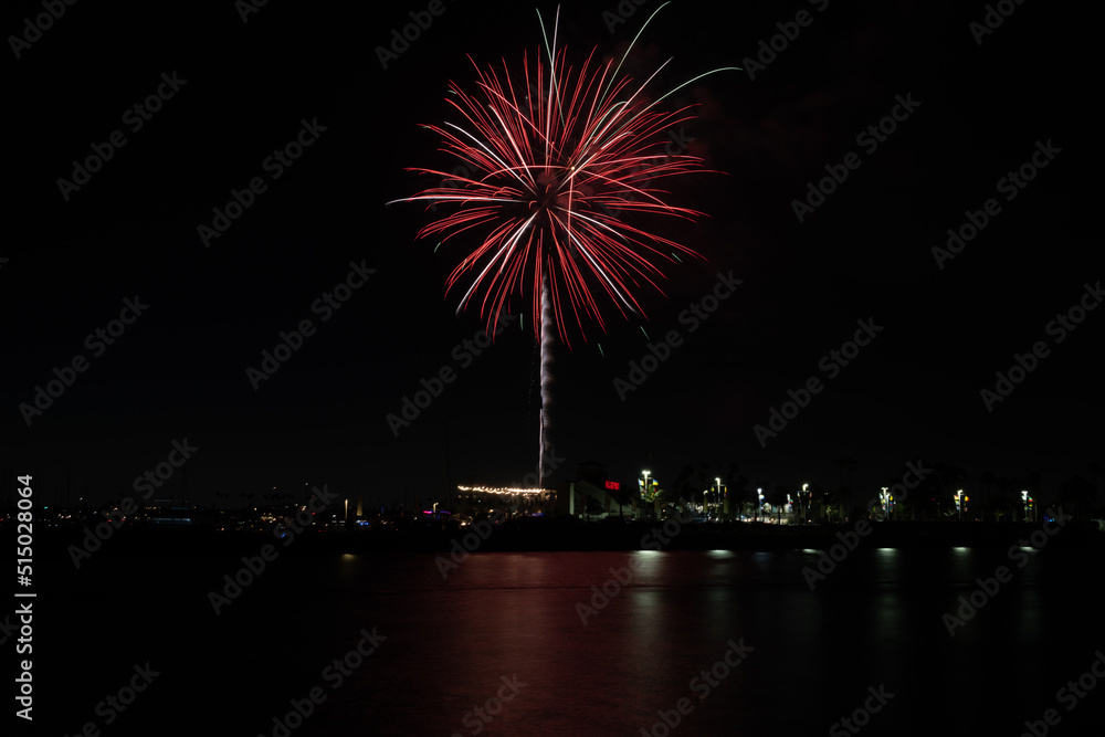Fireworks shoot over Alamitos Bay in Long Beach to celebrate July 4th holiday. Fireworks shoot over Alamitos Bay in Long Beach to celebrate July 4th holiday.