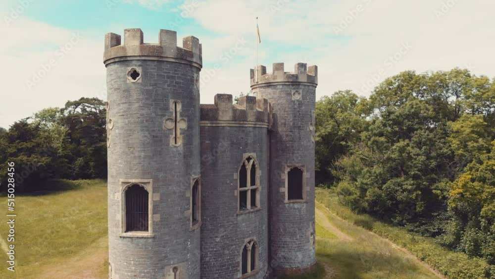 Aerial of castle in the woods - Blaise Castle estate, Bristol, UK Aerial of castle in the woods - Blaise Castle estate, Bristol, UK
