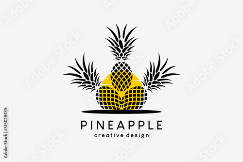Pineapple logo design with creative concept in sun background