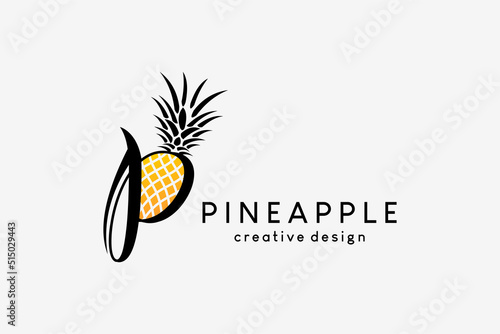 Pineapple logo design with a creative concept combined with the letter P