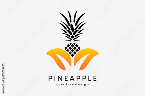 Pineapple logo design, pineapple icon combined with leaf icon in a creative concept