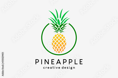 Pineapple logo design, pineapple icon with creative concept in circle
