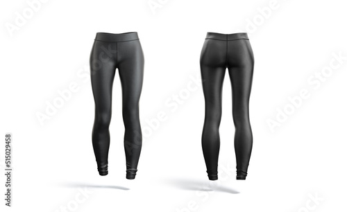 Blank black women sport leggings mockup, front and back view photo