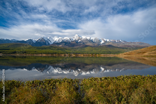  View of Dzhangyskol lake in Eshtykel plateau, Altai Republic, Siberia, Russia