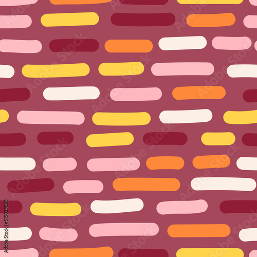 Doodle dash lines seamless pattern. Hand drawn dashes motif.