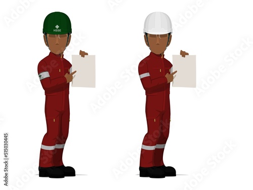 workers are pointing to the empty paper on white background