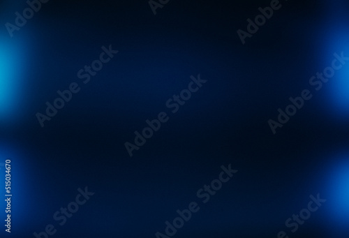 Blur light background. Bokeh neon glow. Cyber illumination. Defocused navy blue color gradient LED flare on dark black futuristic abstract copy space frame.