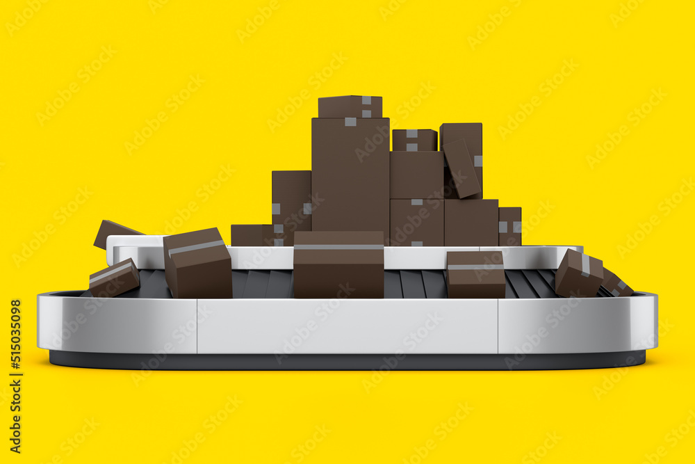 Airport conveyor belt or baggage claim area with cardboard boxes or cartons Airport conveyor belt or baggage claim area with cardboard boxes or cartons
