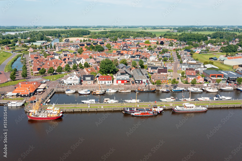Aerial from the traditional town Zoutkamp in the Netherlands