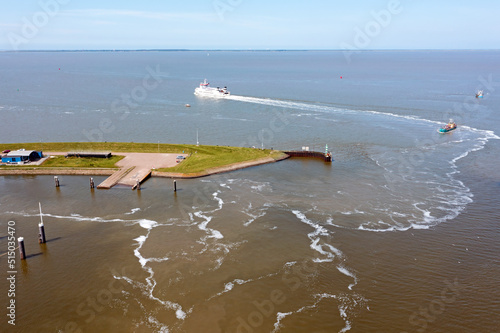 Aerial from the boat to the island Schiermonnikoog in Friesland the Netherlands photo