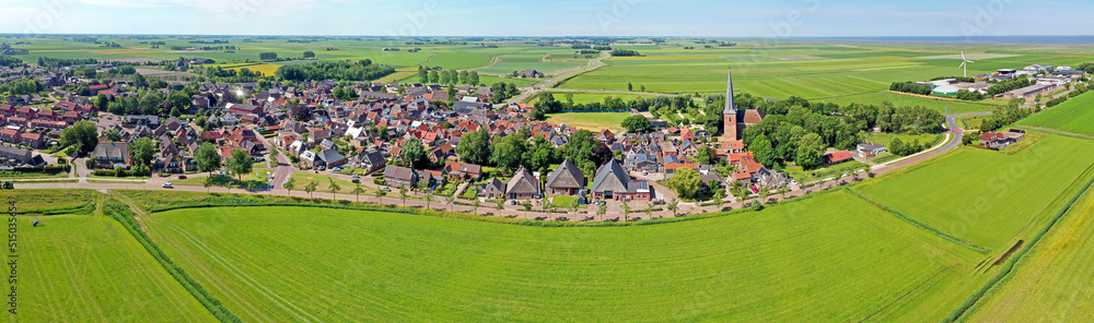 Aerial panorama  from the historical village Holwerd near de Wadden Sea in Friesland the Netherlands
