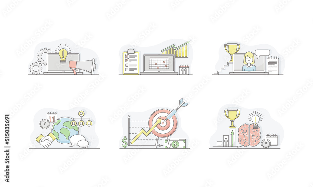 Project start up business strategy. Starting of new project, business planning, successful idea, brainstorming vector illustration