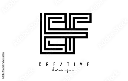 Outline EF e f letter logo with united lines. Letters with geometric and lines typography.