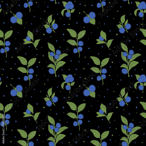 Seamless pattern with fresh blueberries, blueberry bushes. Pattern for textiles, wrapping paper