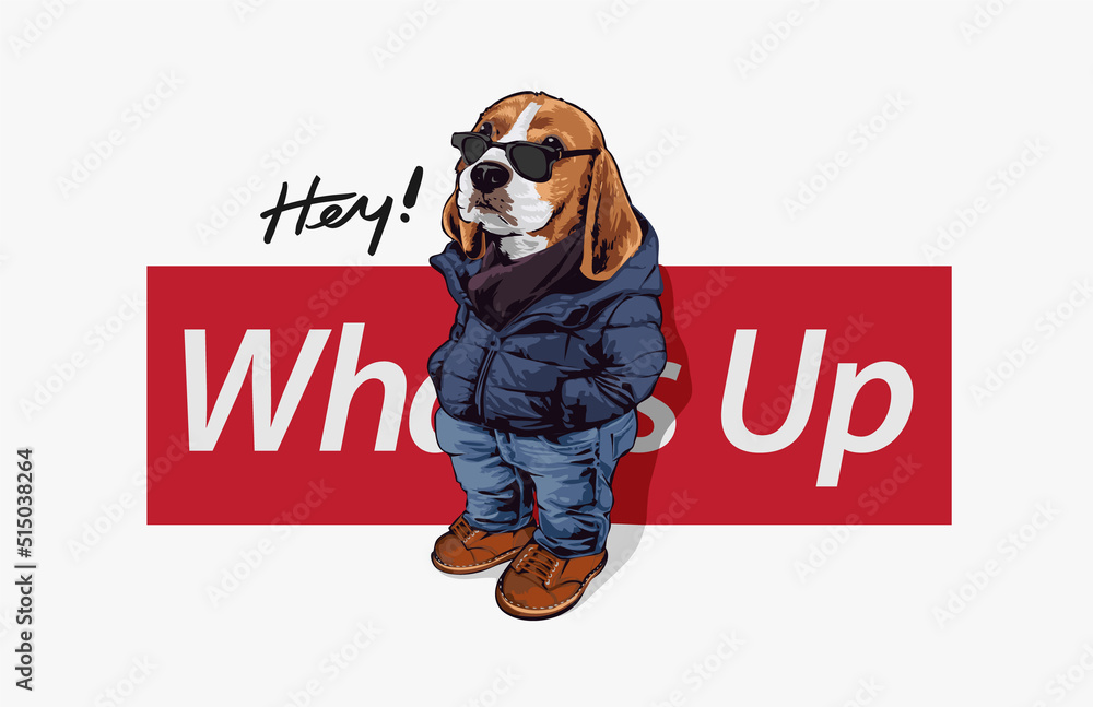 cartoon dog in sunglasses standing on what's up slogan vector illustration Stock Vector | Adobe Stock cartoon dog in sunglasses standing on what's up slogan vector illustration Stock Vector | Adobe Stock