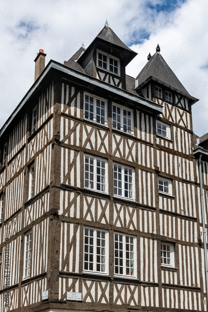 Rouen, historical city in France, typical half-timbered facades in the center
