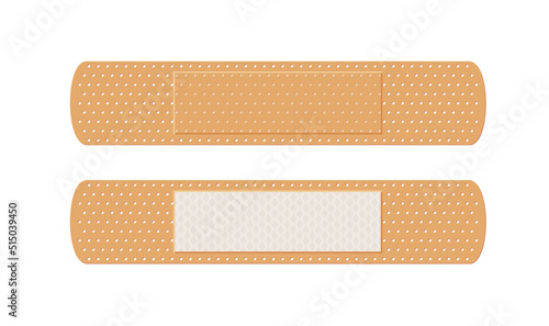 Medical plaster. Medical plasters isolated on white background, wound plasterer or bandaged patch, vector adhesive health care object