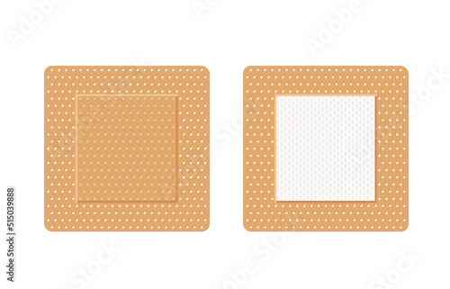 Medical plaster. Medical plasters isolated on white background, wound plasterer or bandaged patch, vector adhesive health care object