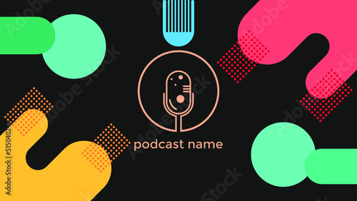 ABSTRACT TEMPLATE PODCAST MICROPHONE FLAT COLOR LIQUID DESIGN BACKGROUND VECTOR. GOOD FOR COVER DESIGN  BANNER  WEB SOCIAL MEDIA