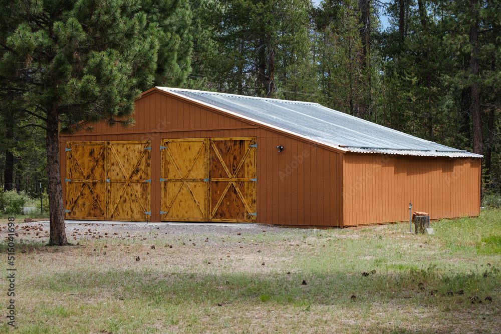 Country Barn with Lodgepole Pines and Ponderosa Pines, La Pine, Oregon