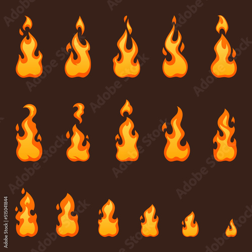 Burning fire for animation or video game vector cartoon animation sprite sheet with sequence