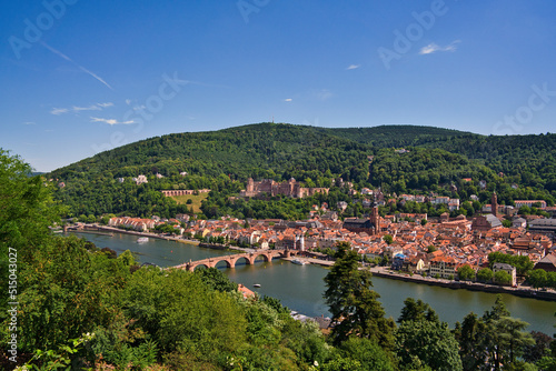 Heidelberg town with Neckar river, Germany. Heidelberg town with the famous Karl Theodor old bridge and Heidelberg castle, Heidelberg, Germany. © AdobeTim82