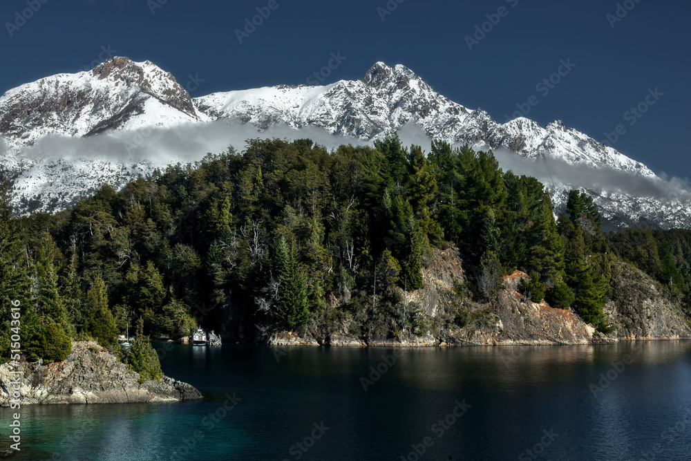 Landscape with snowed mountains and lakes
