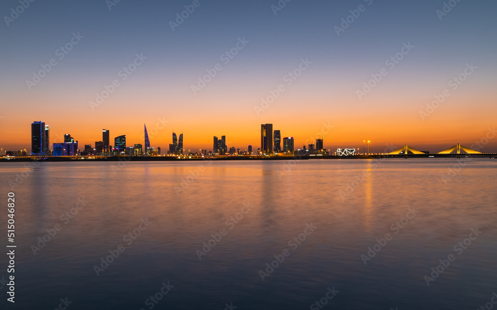 City skyline at sunset, Manama, Bahrain