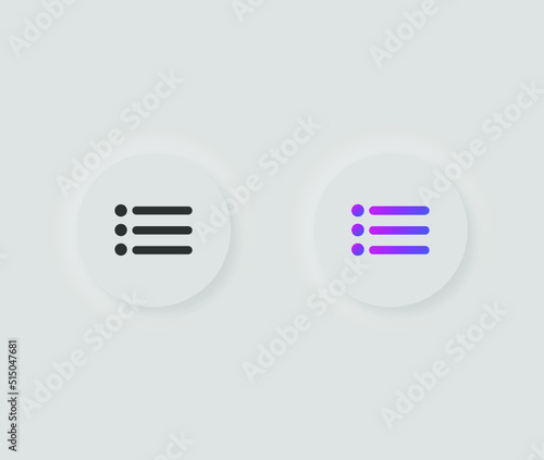 Neumorphic menu list icon button in solid and gradient color