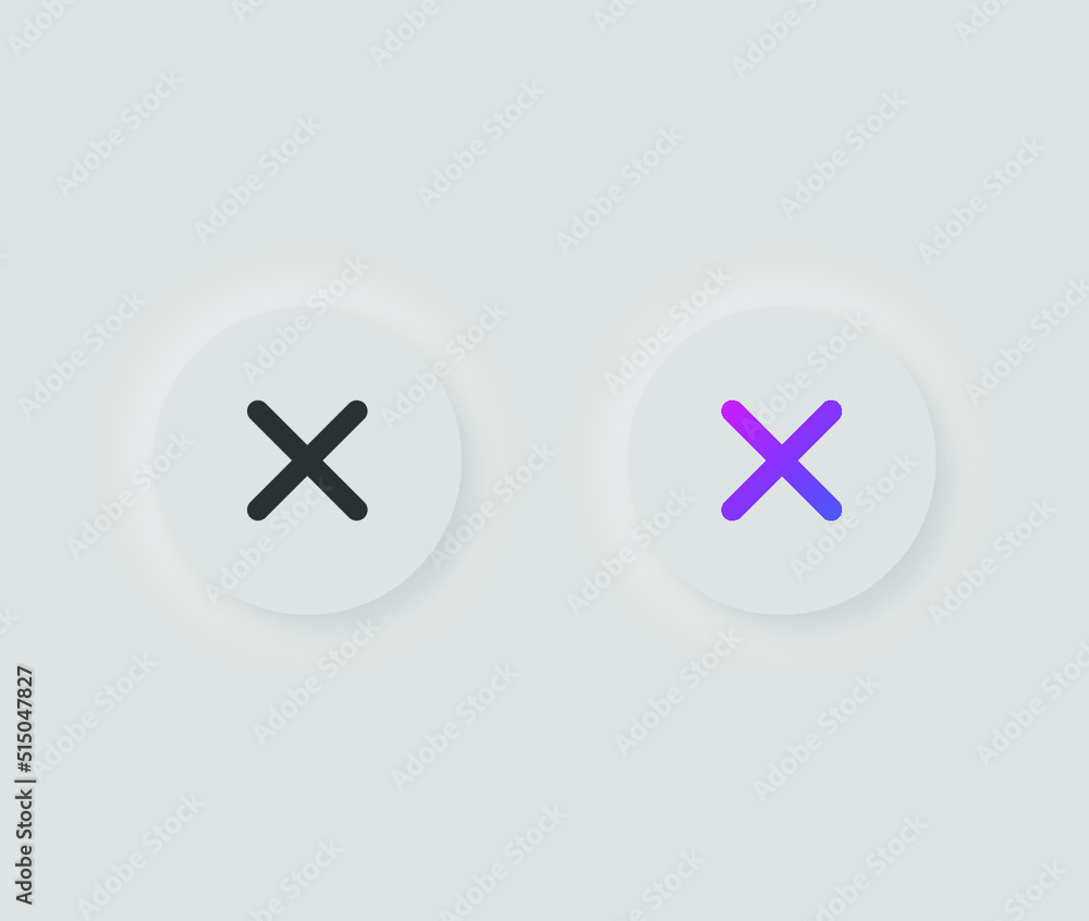 Neumorphic cross sign icon in solid and gradient color Neumorphic cross sign icon in solid and gradient color