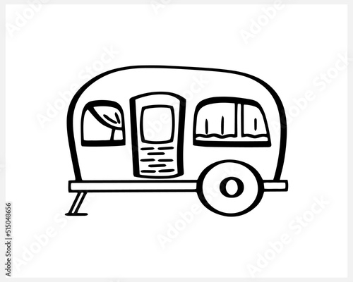 Doodle trailer icon Travel clip art Hand drawn Sketch car Vector stock illustration EPS 10