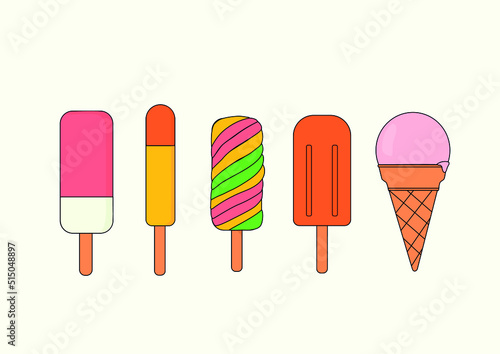 ensemble de délicieuses glaces. des gélatos de saveurs différentes, des cônes de crème glacée isolée