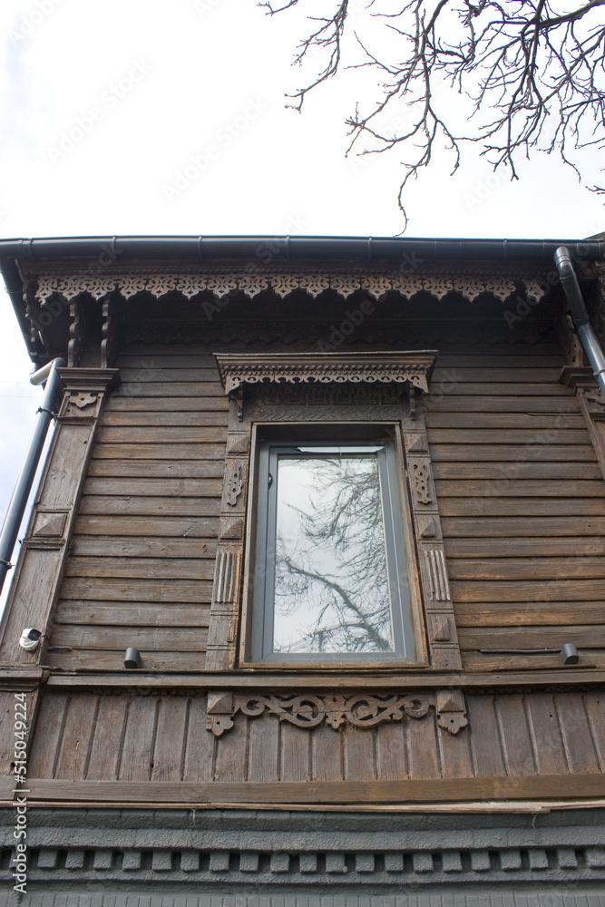 Detail of  old wooden house in Kyiv, Ukraine