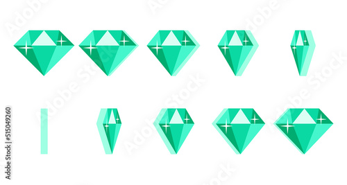 Cartoon abstract precious gemstone rotating. Animation sprite sheet isolated on white background