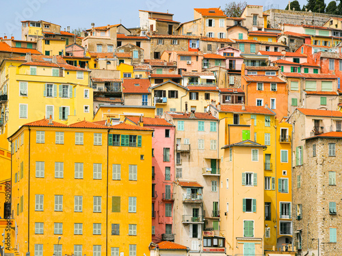 Colorful houses in old part of Menton, French Riviera, France. tourist attraction, travel guide and sights of city breaks. travelling, landmarks, postcard, on road trip panoramic banner © eplisterra