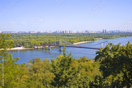 Panorama with the Dnieper and footbridge in Kiev, Ukraine