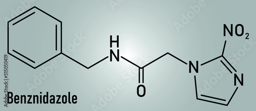 Skeletal formula of Benznidazole antiparasitic drug molecule. Used in treatment of Chagas disease - Trypanosoma cruzi. photo