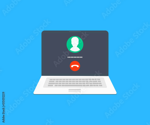 laptop for video call, Call screen Laptop interface logo design. Incoming call, answer and decline call buttons vector design and illustration.
