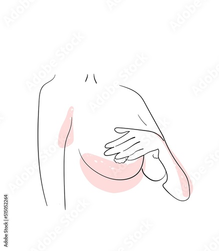 Female breast line art.One line drawing of a female naked body.