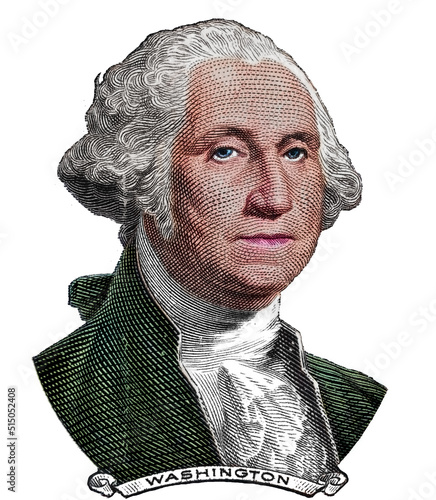 Colorized George Washington  cut on 1dollar banknote isolated on white background photo