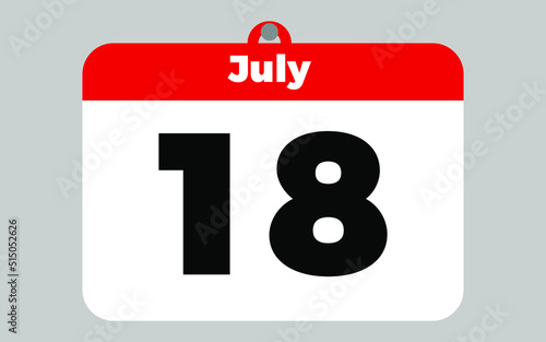 July, 18. White and red calendar.