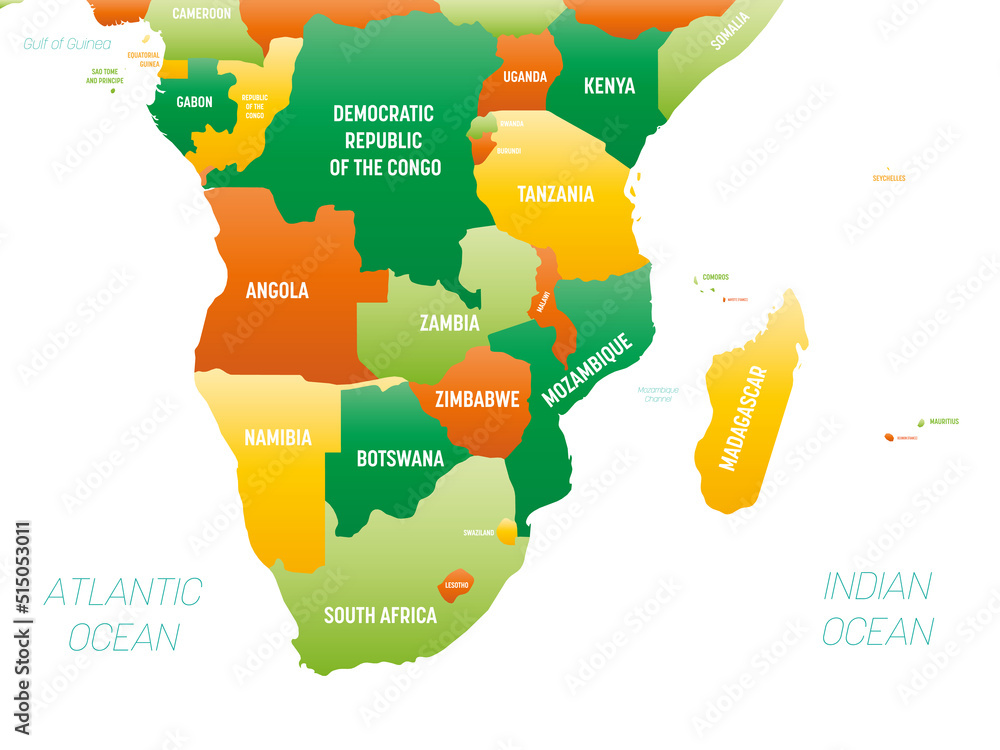 Southern Africa detailed political map with lables Stock Vector | Adobe