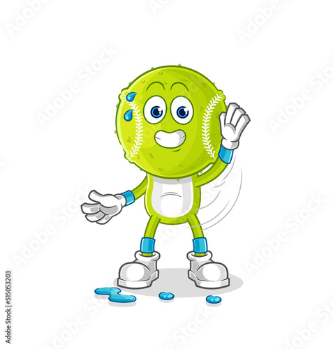 tennis ball stretching character. cartoon mascot vector