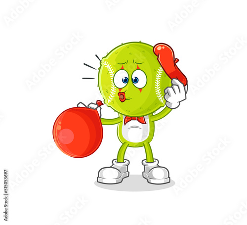 tennis ball pantomime blowing balloon. cartoon mascot vector