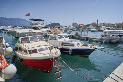 Moored boats in Budva, Montenegro