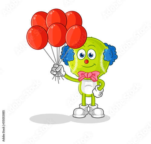 tennis ball clown with balloons vector. cartoon character