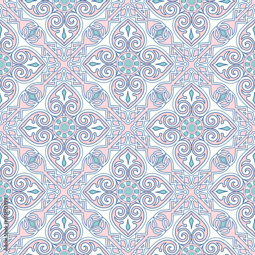 Abstract seamless pattern. Mosaic floral diagonal tile ornamental background....