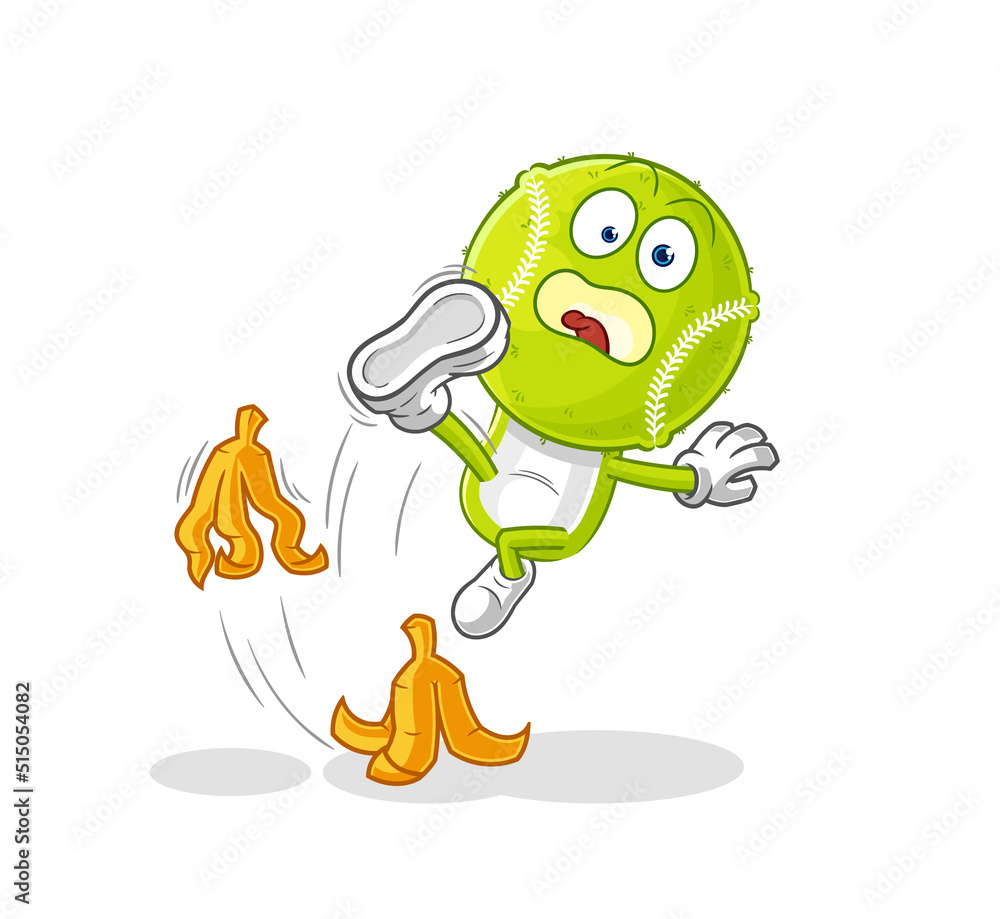 Obraz premium tennis ball slipped on banana. cartoon mascot vector