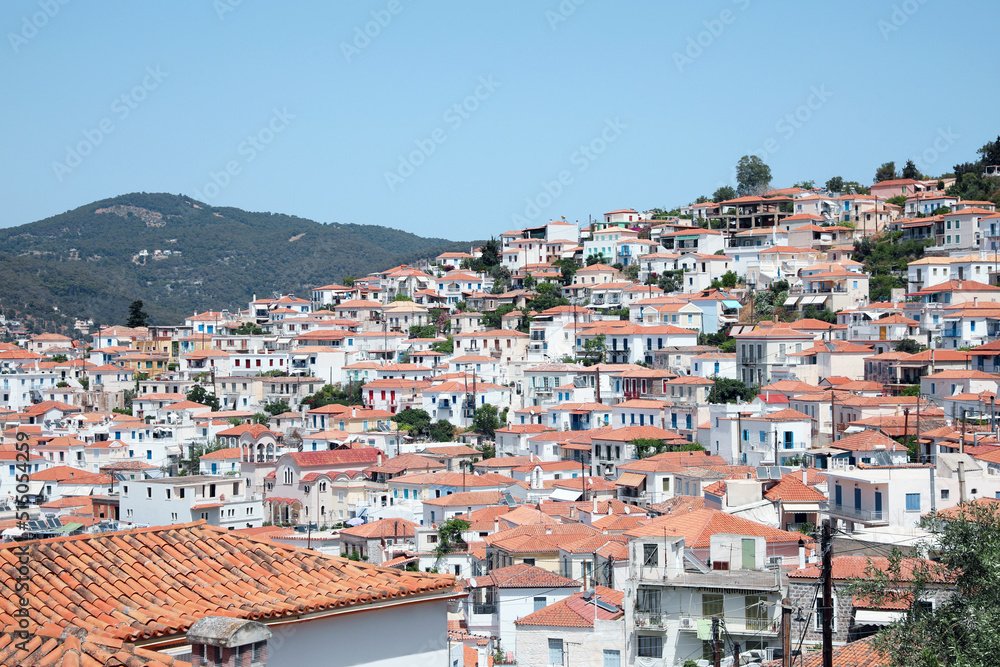 Cityscape with beautiful residential buildings on sunny day